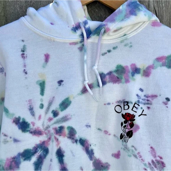 🎉HP🎉*Obey | Chaos & Dissent Tied Dye Hoodie in White Size M - Picture 3 of 10